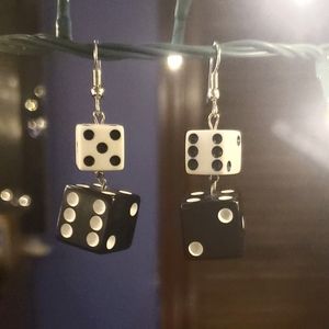Black and white dice earrings. Sliver